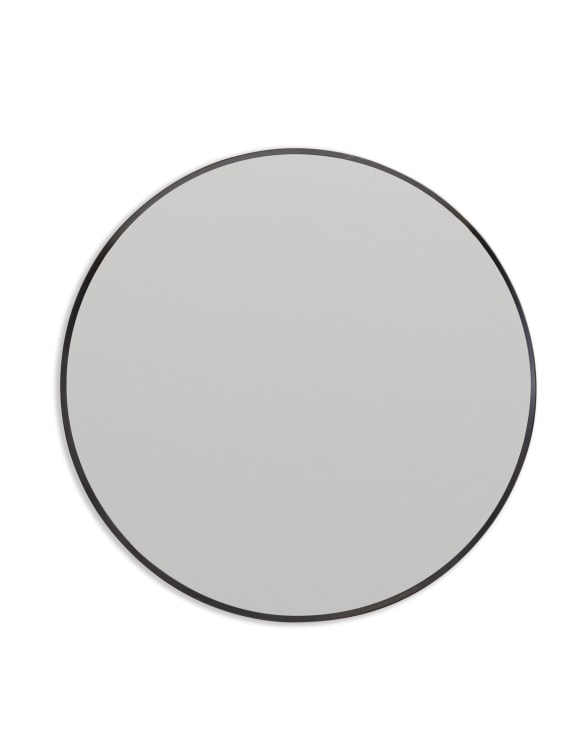 Large Round Black Metal Flare-Framed Broadway Wall Mirror