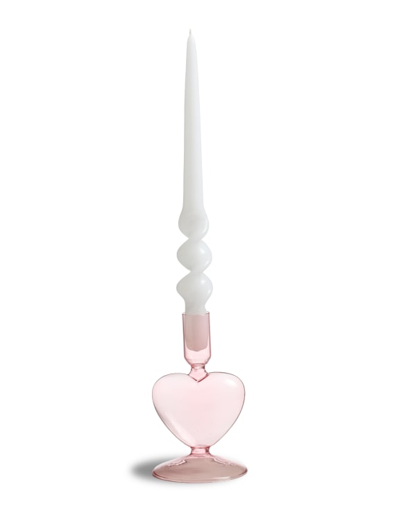 Pink Glass Heart Candle Holder