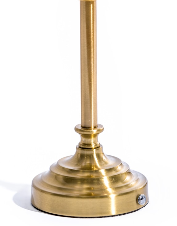 Classic Brass Rechargeable Table Lamp w/ Cylinder Oatmeal Shade