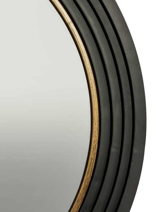 Large Savoy Black & Gold Metal Step-Framed Round Wall Mirror