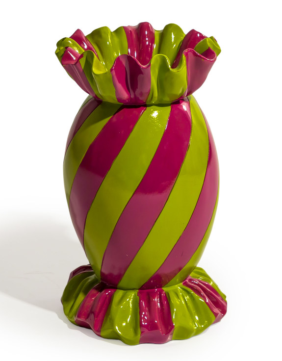 Large Purple/Green Striped Candy Ceramic Vase