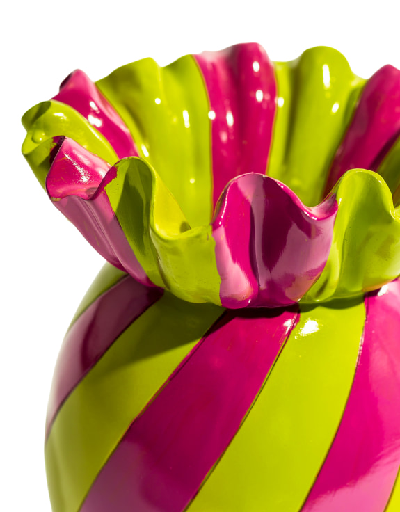 Large Purple/Green Striped Candy Ceramic Vase