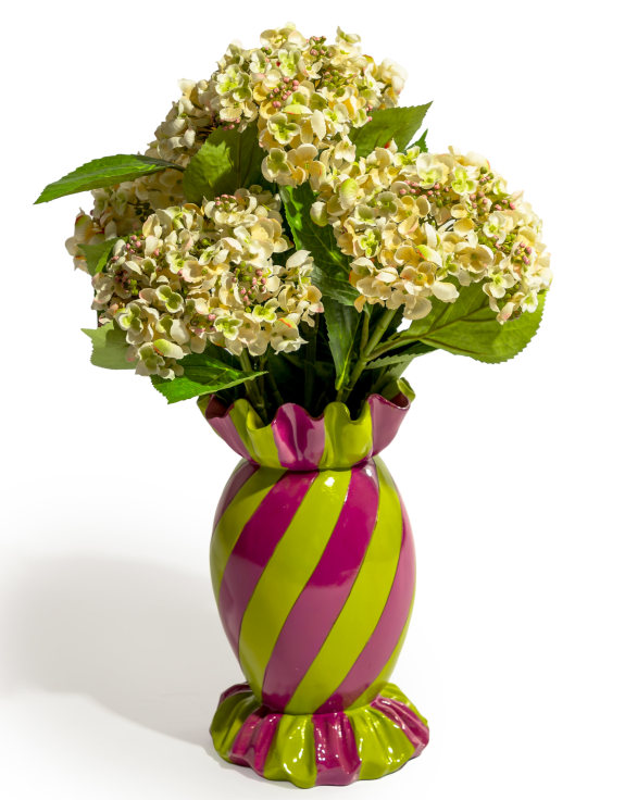 Large Purple/Green Striped Candy Ceramic Vase