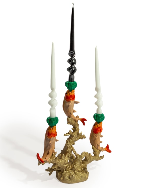 Large 3 Fish on Coral Candle Holder