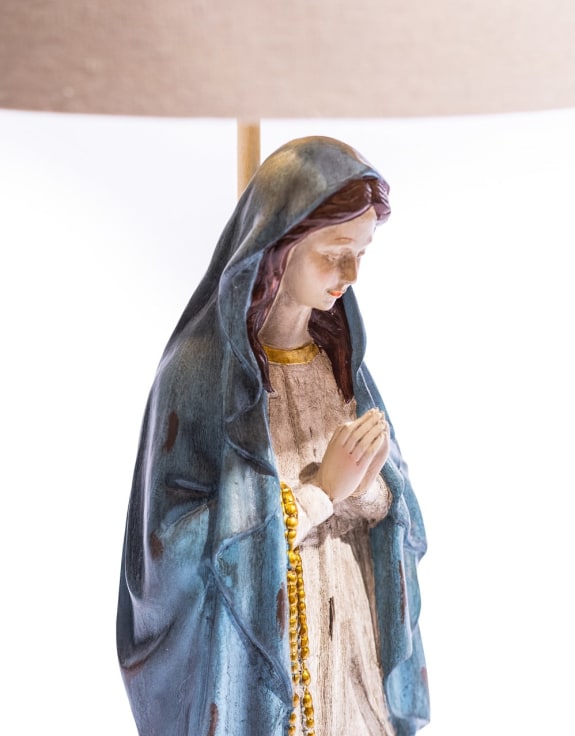 Antiqued Praying Maria Table Lamp w/ Oatmeal Shade