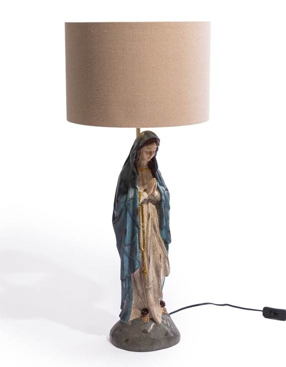 Antiqued Praying Maria Table Lamp w/ Oatmeal Shade