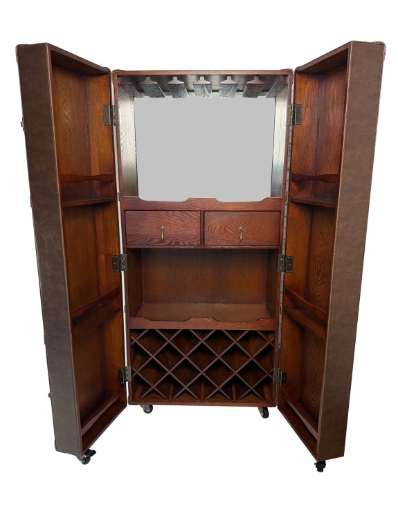 Soho Steamer Extra Large Brown Leather Two-Door Wine / Bar Cabinet