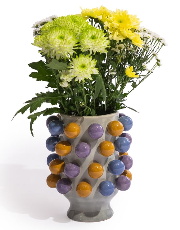Ceramic Yellow / Blue / Lilac "Pom Pom" Vase