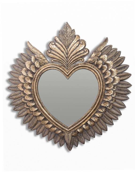 Large Antique Gold Winged "Sacred Heart" Wall Mirror