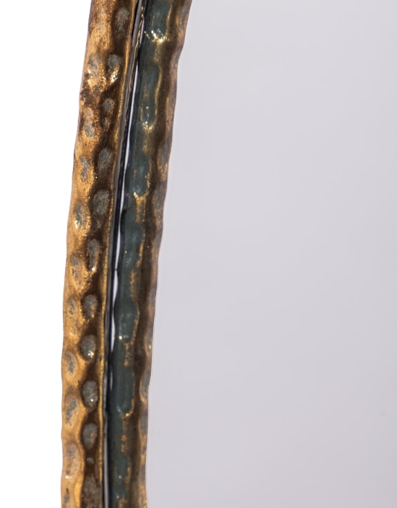 Large Oval Gold Hammered Metal Wall Mirror w/ Bow