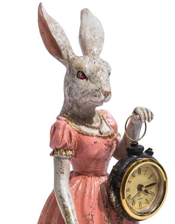 Lady White Rabbit Standing Clock Figure