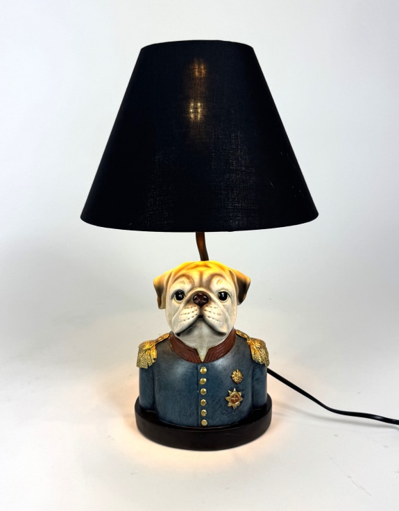 Gentry Pug Table Lamp w/ Black, Gold-Lined Shade