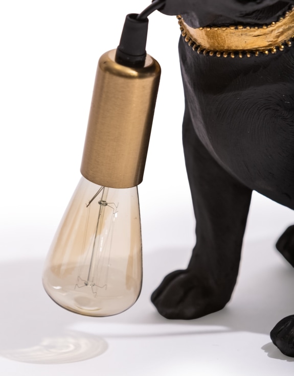 Matt Black & Gold Pug Table Lamp
