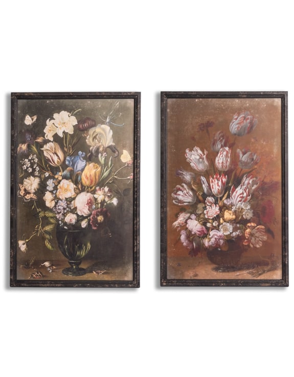 Set of 2 Antiqued Boho Floral Bouquet Wall Prints
