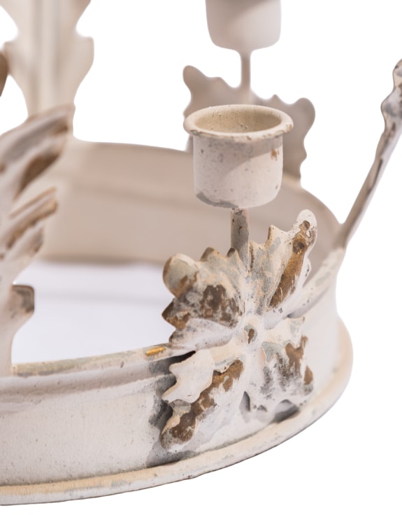 Antique White Metal Crown Candle Holder