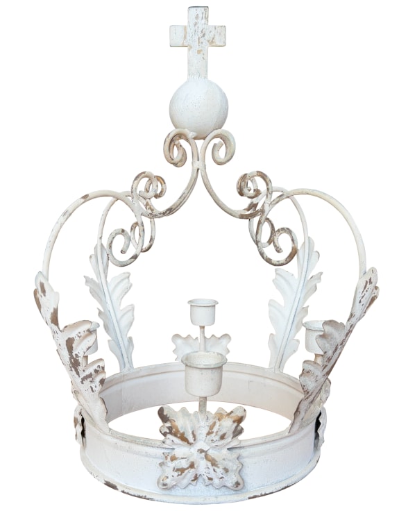 Antique White Metal Crown Candle Holder