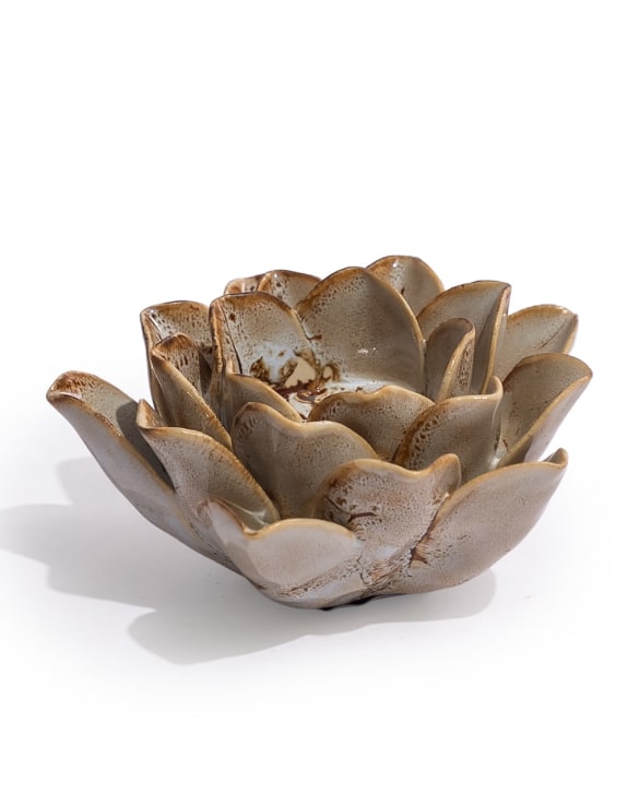Mottled Burnt Cream Floral Ceramic Tealight Holder (to be bought in qtys of 4)