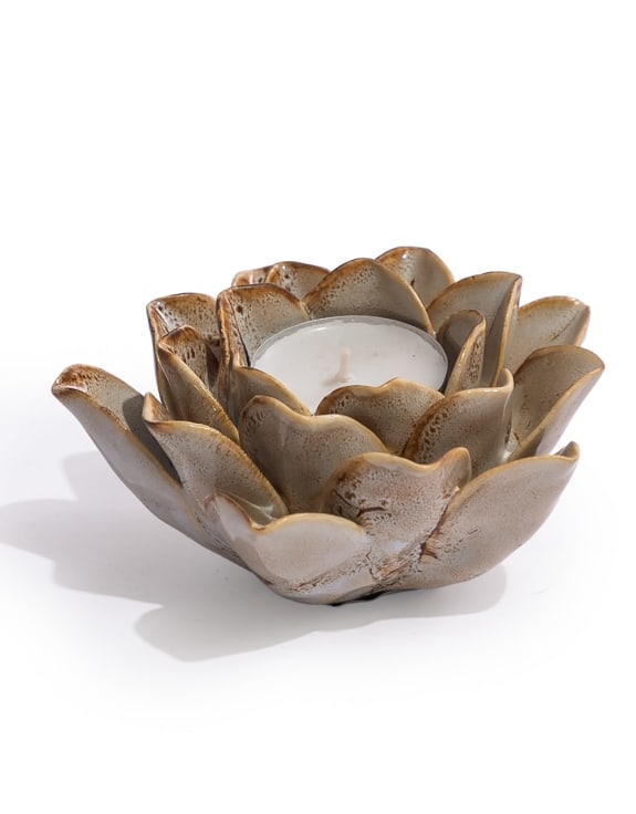 Mottled Burnt Cream Floral Ceramic Tealight Holder (to be bought in qtys of 4)