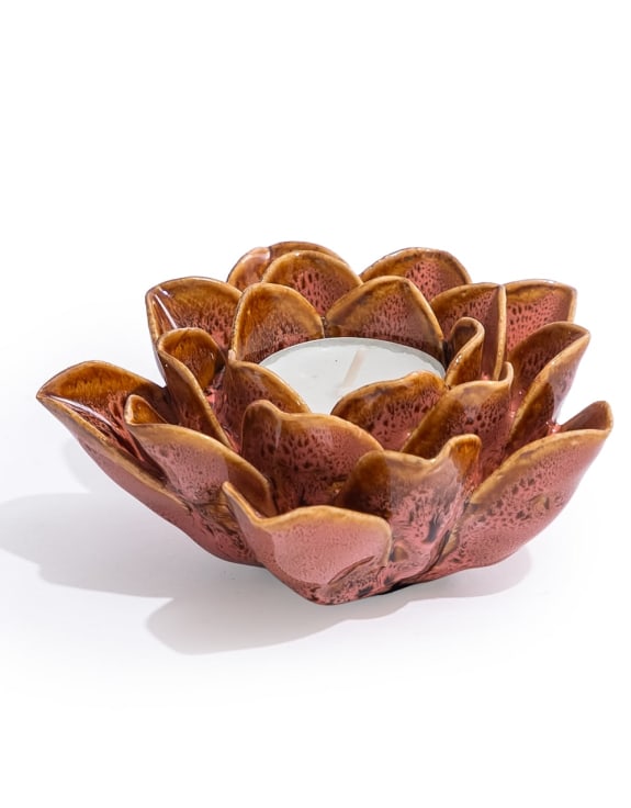 Mottled Pink Floral Ceramic Tealight Holder (to be bought in qtys of 4)