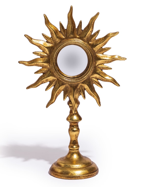 Antique Gold Sunburst Mirror on Stand 