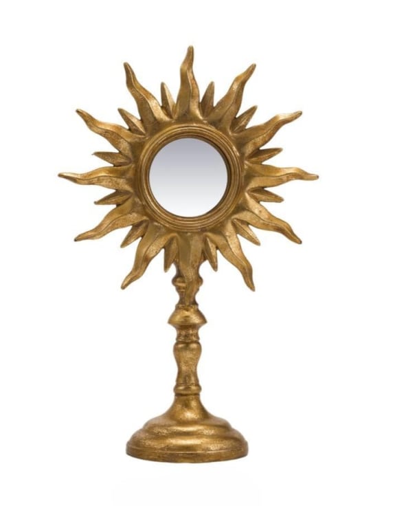 Antique Gold Sunburst Mirror on Stand 