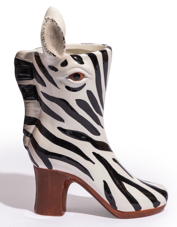 Medium Zebra Head Heeled-Boot Ceramic Vase