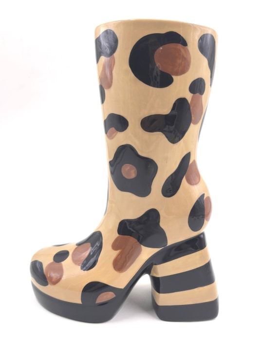 Leopard Print Heeled-Boot Ceramic Vase