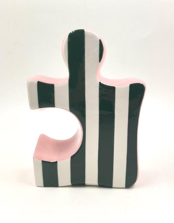 Set of 2 Green/White & Pink Ceramic Jigsaw Piece Vases