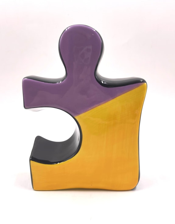 Set of 2 Orange/Purple/Black Ceramic Jigsaw Piece Vases