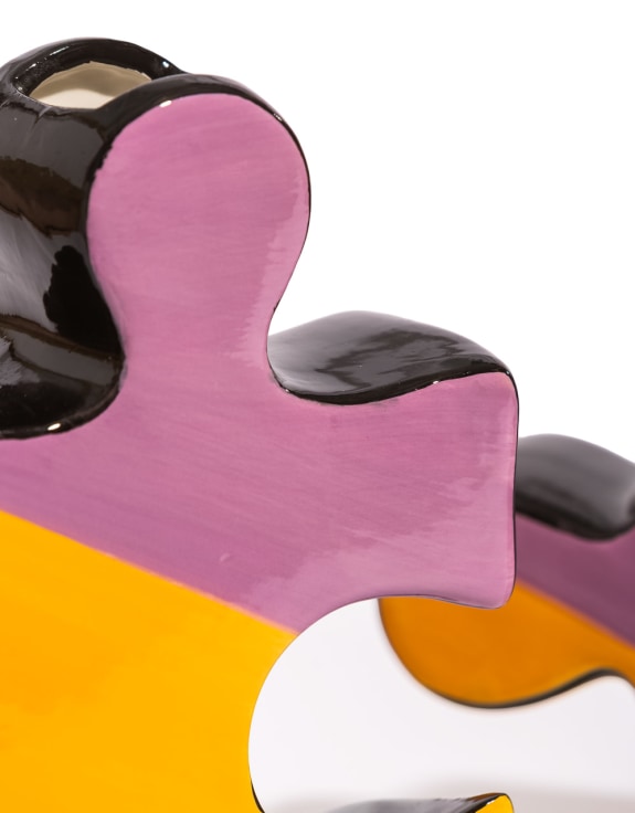 Set of 2 Orange/Purple/Black Ceramic Jigsaw Piece Vases
