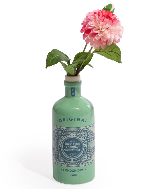"Cambridge Blue" Ceramic Gin Bottle Stem Vase (to be bought in qtys of 2)