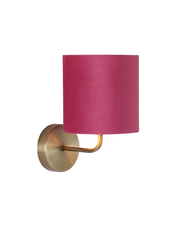 Brushed Brass Wall Lamp w/ Pink Velvet Shade