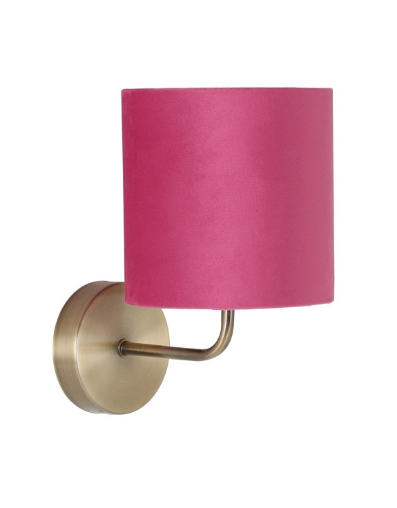 Brushed Brass Wall Lamp w/ Pink Velvet Shade