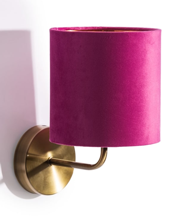 Brushed Brass Wall Lamp w/ Pink Velvet Shade