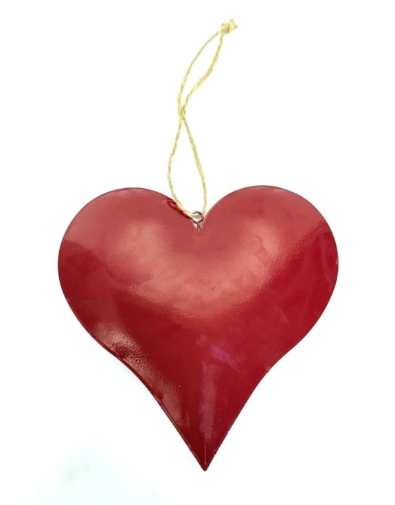 Medium Red Metal Hanging Heart Ornament (to be bought in qtys of 6)