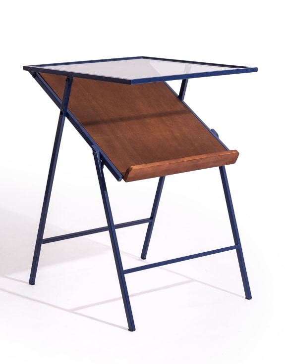 Navy Blue Metal Side Table w/ Magazine Rack