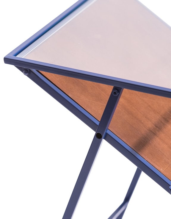 Navy Blue Metal Side Table w/ Magazine Rack