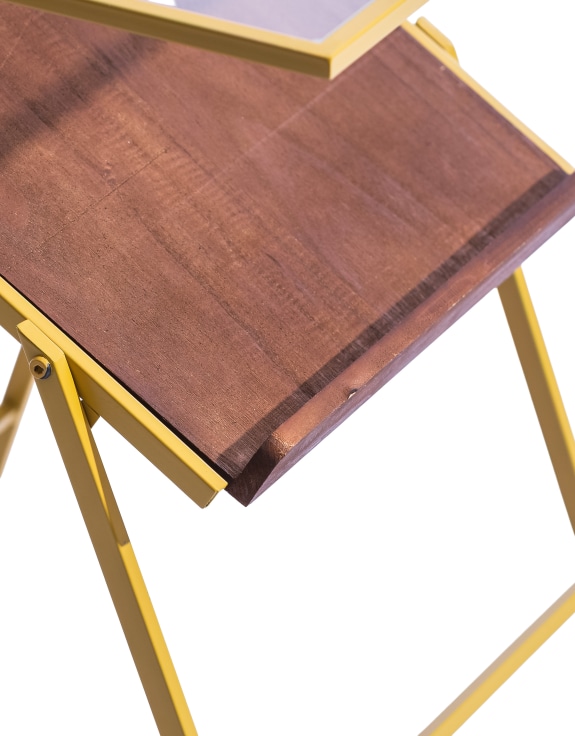 Mustard Yellow Metal Side Table w/ Magazine Rack