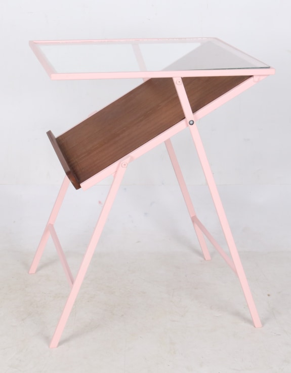 Baby Pink Metal Side Table w/ Magazine Rack