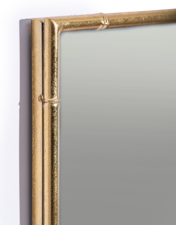 Antique Gold Rectangular Metal Bamboo Wall Mirror