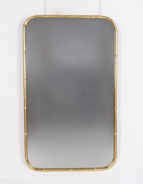 Antique Gold Round-Edged Rectangular Metal Bamboo Wall Mirror