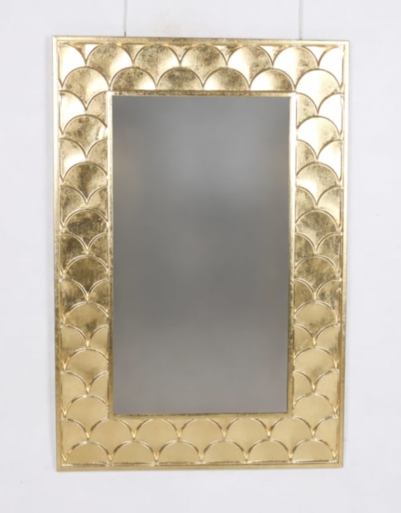 Antique Gold Rectangular "Fish Scales" Framed Wall Mirror