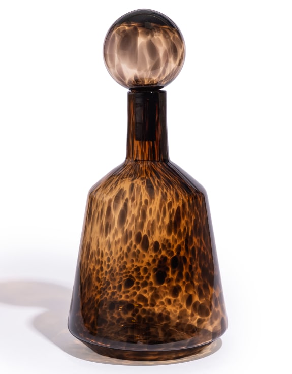 Large Amber Leopard Print Glass Apothecary Bottle