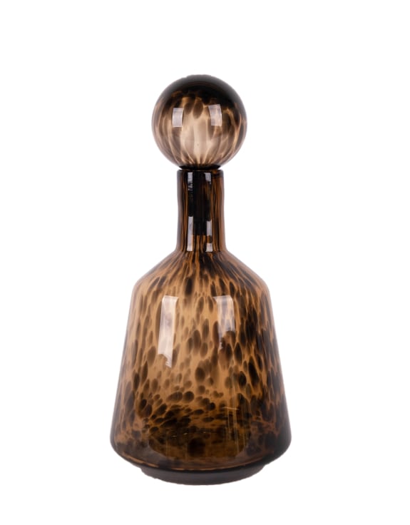 Large Amber Leopard Print Glass Apothecary Bottle
