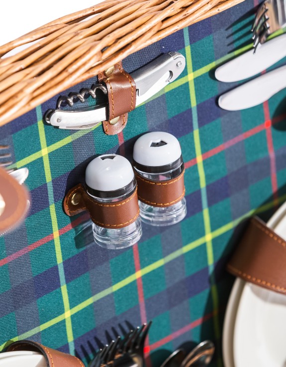 Luxury Tartan 4-Person Picnic Hamper w/ Leather Handles & Accessories