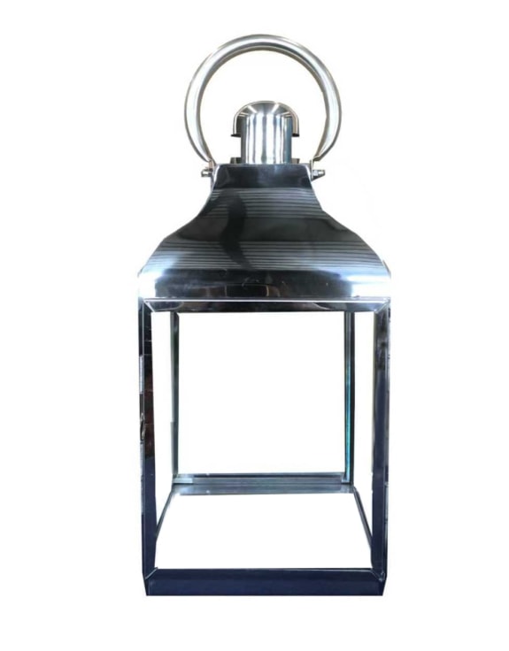 Medium Square Polished Steel and Glass Lantern