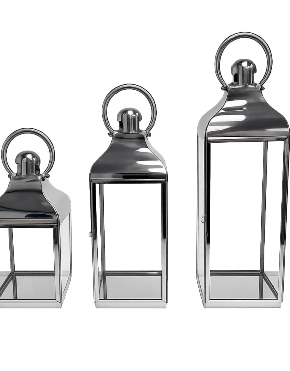 Medium Square Polished Steel and Glass Lantern
