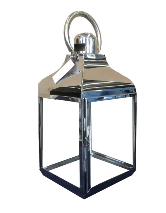 Medium Square Polished Steel and Glass Lantern