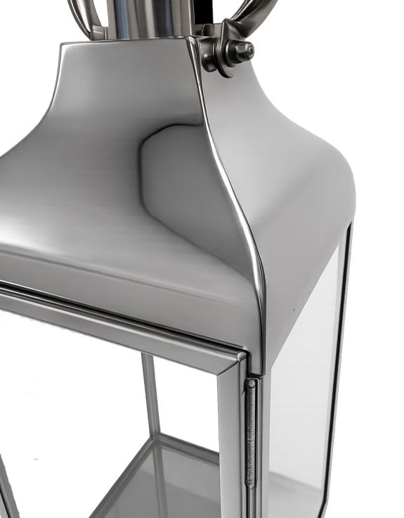 Large Square Polished Steel and Glass Lantern