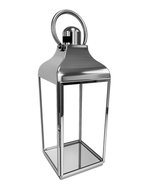Large Square Polished Steel and Glass Lantern
